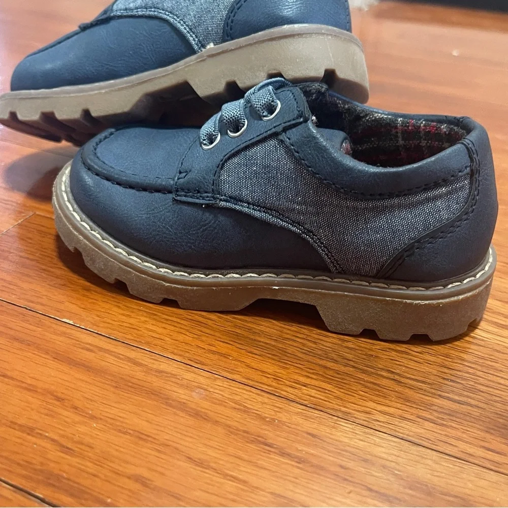 Lily & Dan Boys Navy Oxford Dress Shoes Size 7/8 Toddler Lug Sole Easy On No Tie